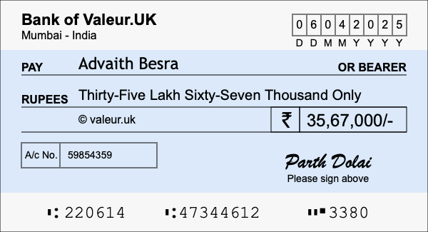 How to write a cheque for 35.67 lakh rupees How to write a cheque for 35.67 lakh rupees
