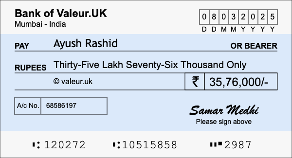 How to write a cheque for 35.76 lakh rupees How to write a cheque for 35.76 lakh rupees