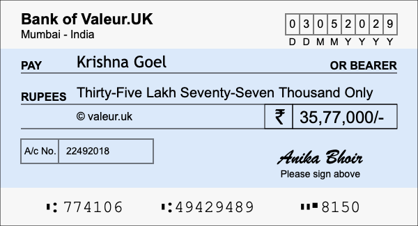 How to write a cheque for 35.77 lakh rupees