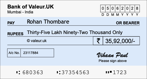 How to write a cheque for 35.92 lakh rupees