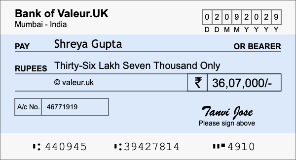 How to write a cheque for 36.07 lakh rupees How to write a cheque for 36.07 lakh rupees