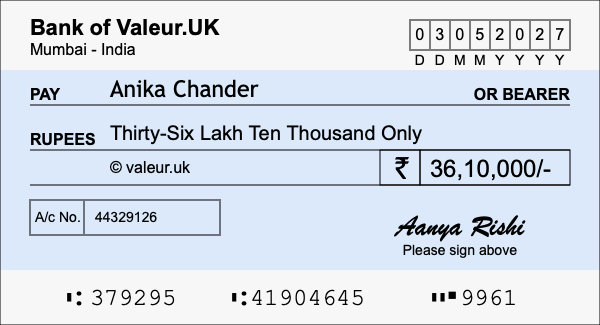 How to write a cheque for 36.1 lakh rupees How to write a cheque for 36.1 lakh rupees