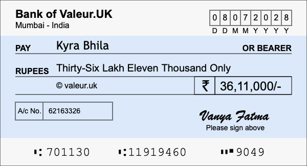 How to write a cheque for 36.11 lakh rupees How to write a cheque for 36.11 lakh rupees