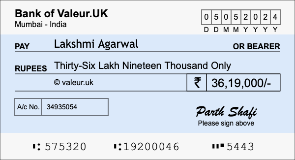 How to write a cheque for 36.19 lakh rupees How to write a cheque for 36.19 lakh rupees