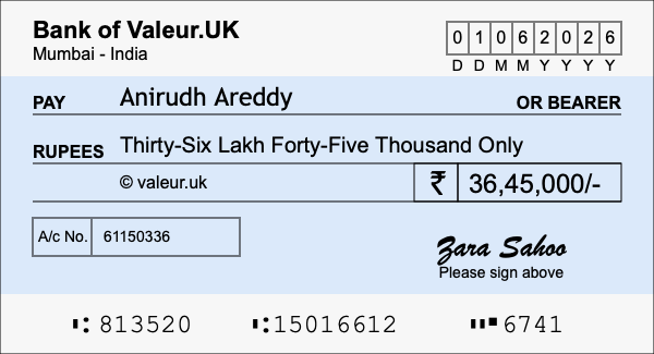 How to write a cheque for 36.45 lakh rupees How to write a cheque for 36.45 lakh rupees