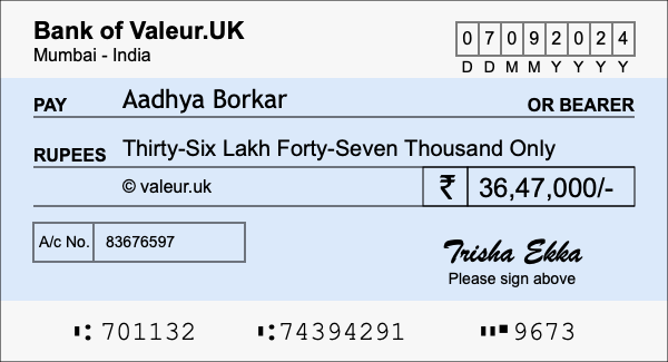 How to write a cheque for 36.47 lakh rupees How to write a cheque for 36.47 lakh rupees