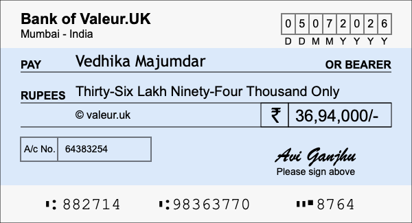 How to write a cheque for 36.94 lakh rupees How to write a cheque for 36.94 lakh rupees
