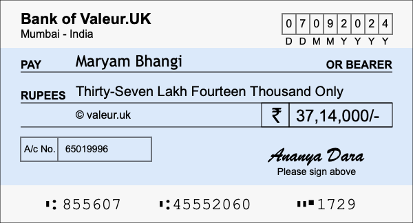 How to write a cheque for 37.14 lakh rupees