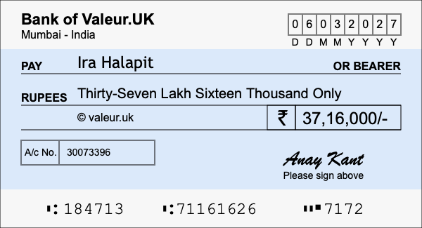 How to write a cheque for 37.16 lakh rupees How to write a cheque for 37.16 lakh rupees