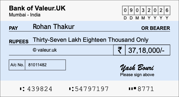 How to write a cheque for 37.18 lakh rupees How to write a cheque for 37.18 lakh rupees