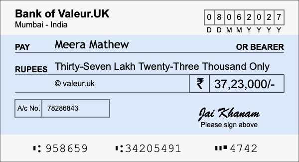 How to write a cheque for 37.23 lakh rupees How to write a cheque for 37.23 lakh rupees