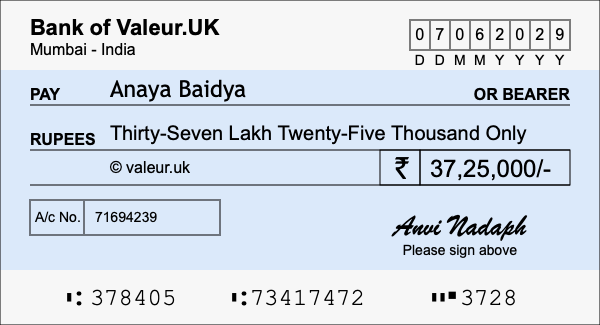 How to write a cheque for 37.25 lakh rupees How to write a cheque for 37.25 lakh rupees