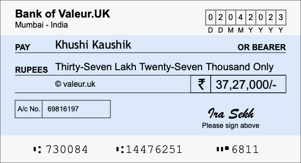 How to write a cheque for 37.27 lakh rupees How to write a cheque for 37.27 lakh rupees