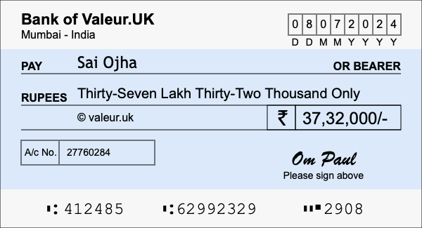 How to write a cheque for 37.32 lakh rupees How to write a cheque for 37.32 lakh rupees