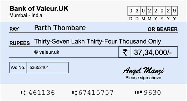 How to write a cheque for 37.34 lakh rupees How to write a cheque for 37.34 lakh rupees