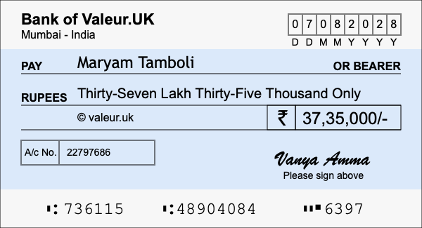 How to write a cheque for 37.35 lakh rupees How to write a cheque for 37.35 lakh rupees