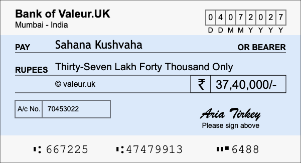 How to write a cheque for 37.4 lakh rupees How to write a cheque for 37.4 lakh rupees