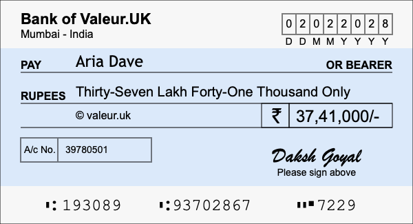 How to write a cheque for 37.41 lakh rupees How to write a cheque for 37.41 lakh rupees