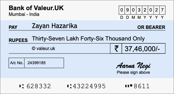 How to write a cheque for 37.46 lakh rupees How to write a cheque for 37.46 lakh rupees