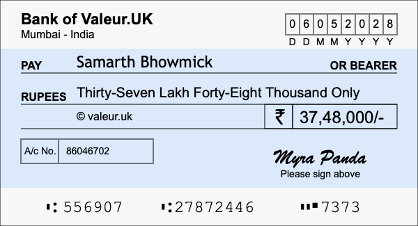 How to write a cheque for 37.48 lakh rupees How to write a cheque for 37.48 lakh rupees