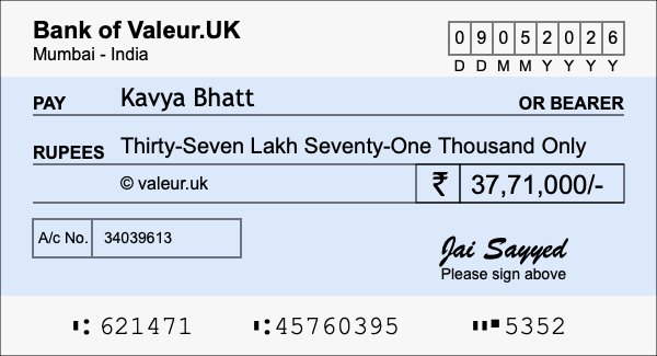 How to write a cheque for 37.71 lakh rupees