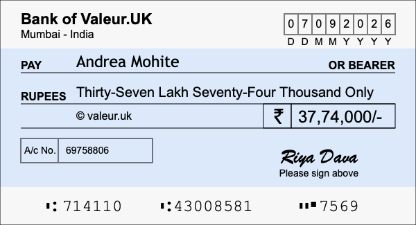 How to write a cheque for 37.74 lakh rupees
