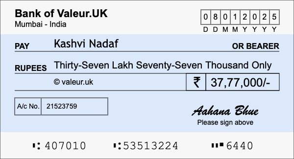 How to write a cheque for 37.77 lakh rupees