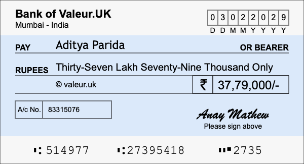 How to write a cheque for 37.79 lakh rupees