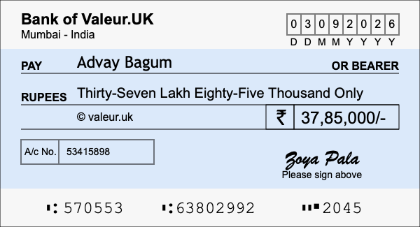 How to write a cheque for 37.85 lakh rupees