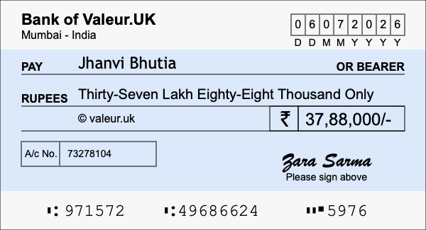 How to write a cheque for 37.88 lakh rupees