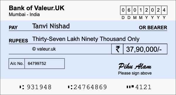 How to write a cheque for 37.9 lakh rupees