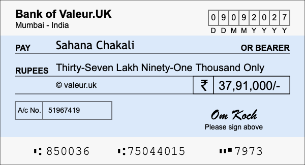 How to write a cheque for 37.91 lakh rupees