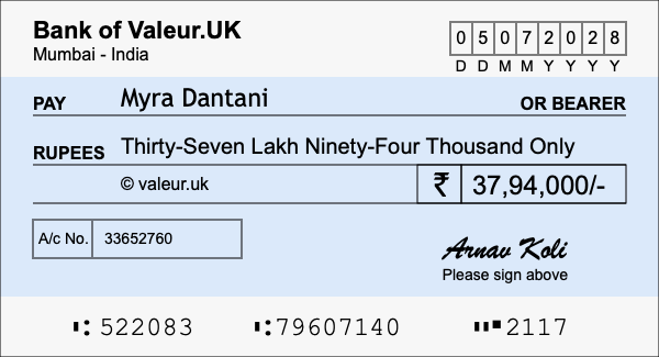How to write a cheque for 37.94 lakh rupees