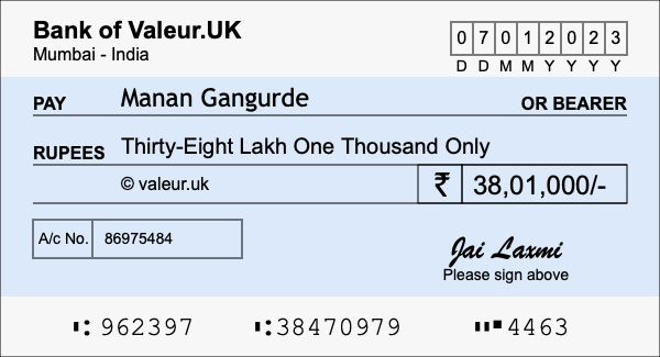 How to write a cheque for 38.01 lakh rupees How to write a cheque for 38.01 lakh rupees