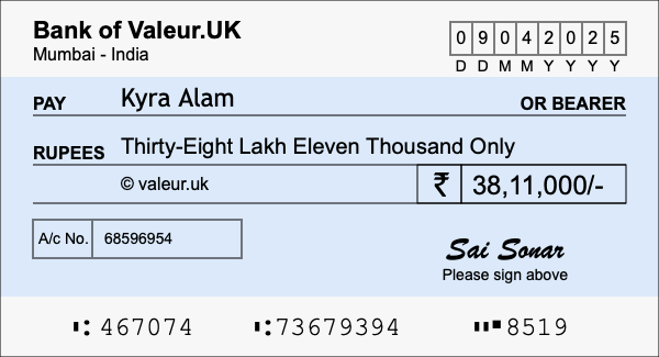 How to write a cheque for 38.11 lakh rupees