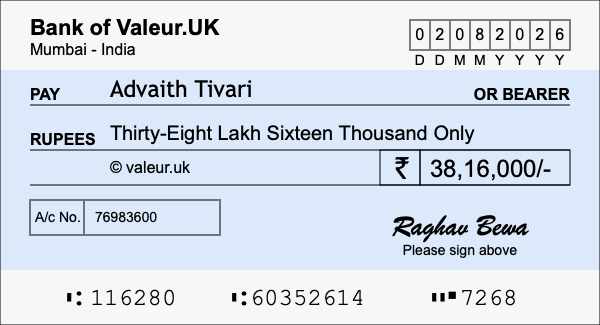 How to write a cheque for 38.16 lakh rupees