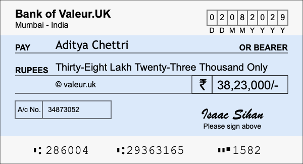 How to write a cheque for 38.23 lakh rupees