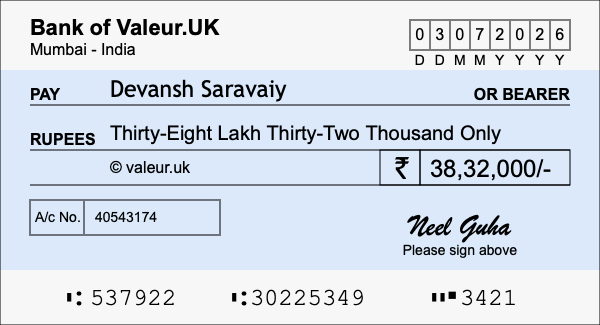 How to write a cheque for 38.32 lakh rupees
