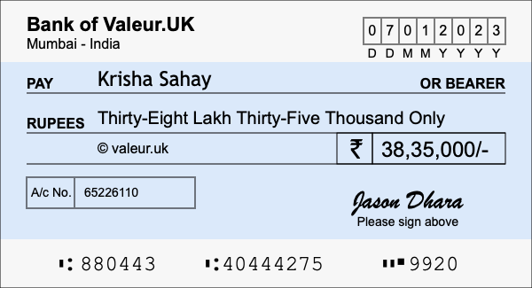 How to write a cheque for 38.35 lakh rupees