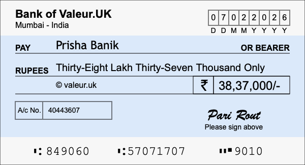 How to write a cheque for 38.37 lakh rupees