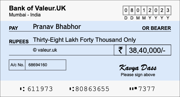 How to write a cheque for 38.4 lakh rupees
