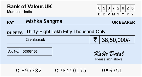 How to write a cheque for 38.5 lakh rupees How to write a cheque for 38.5 lakh rupees