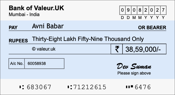 How to write a cheque for 38.59 lakh rupees