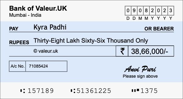 How to write a cheque for 38.66 lakh rupees