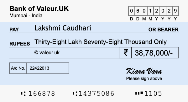 How to write a cheque for 38.78 lakh rupees