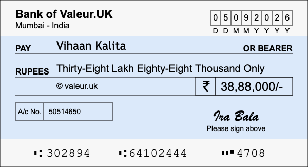 How to write a cheque for 38.88 lakh rupees