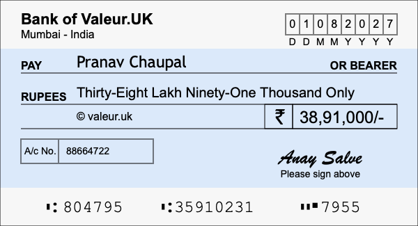 How to write a cheque for 38.91 lakh rupees How to write a cheque for 38.91 lakh rupees
