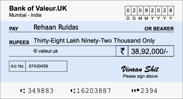 How to write a cheque for 38.92 lakh rupees How to write a cheque for 38.92 lakh rupees