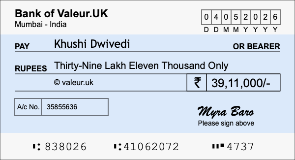 How to write a cheque for 39.11 lakh rupees
