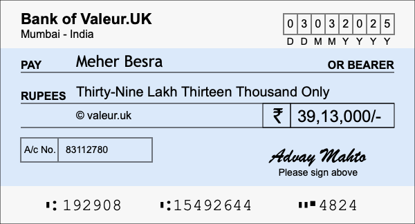 How to write a cheque for 39.13 lakh rupees How to write a cheque for 39.13 lakh rupees